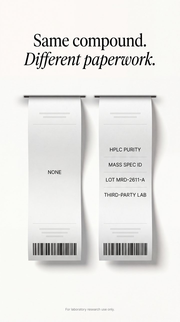 Vertical ad frame: two printed receipts compared side by side.